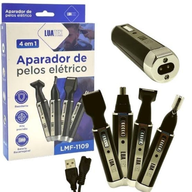 APARADOR DE PELOS ELÉTRICO RECARREGÁVEL MULTIUSO 4 EM 1 PARA HOMENS E MULHERES LUATEK LMF-1109